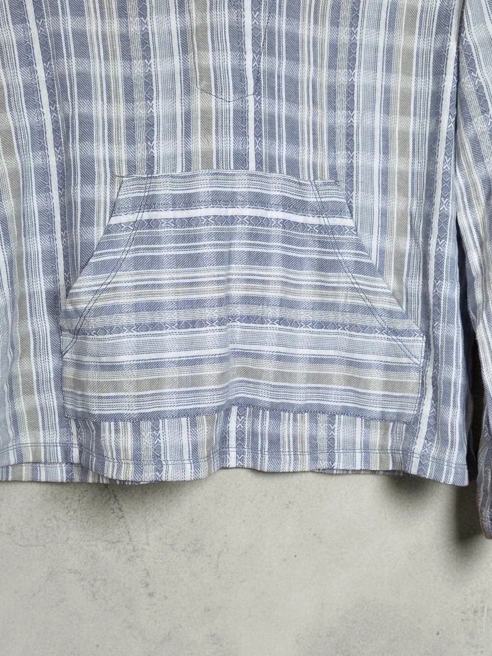 North River Striped Baja Hoodie Beach Poncho Pullover Blue Gray White Size Med. - Picture 5 of 10